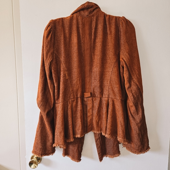 Free People Flared Sleeve Blazer Jacket with Lace, Tobacco Brown Size Medium - Picture 6 of 12